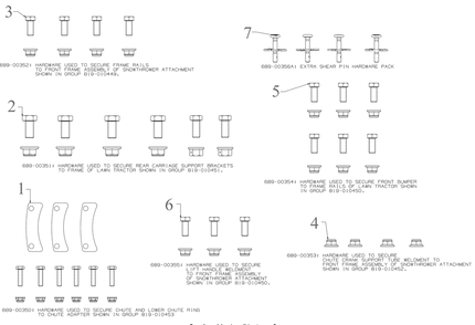 Hardware Pack Diagram and Parts List for 19A40024OEM (42Inch-3x)(2016 -2022) Cub Cadet Snow Blower